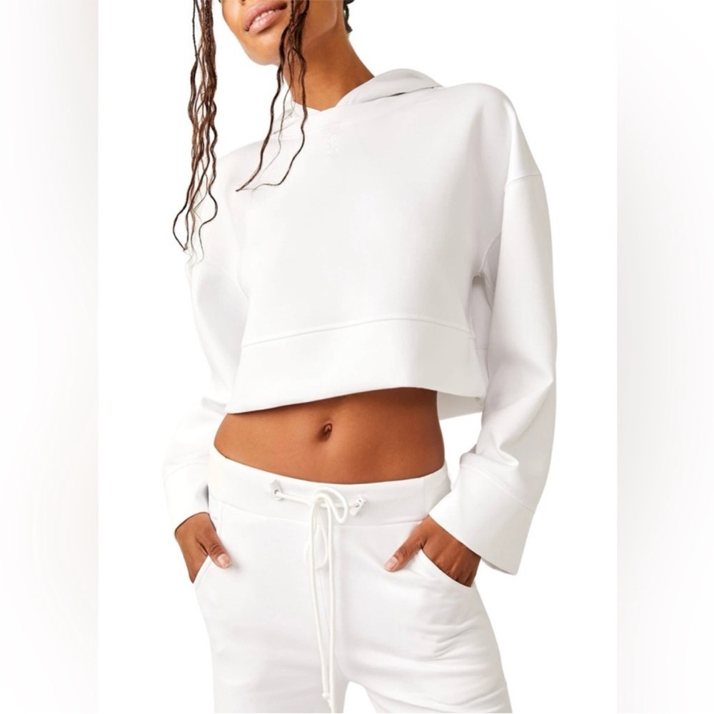 Free People Bell Sleeve White Oversized Cropped Hoodie